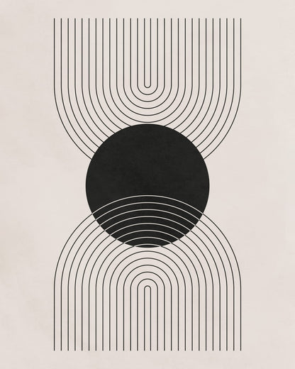 A large circle and arcs on a light ground.