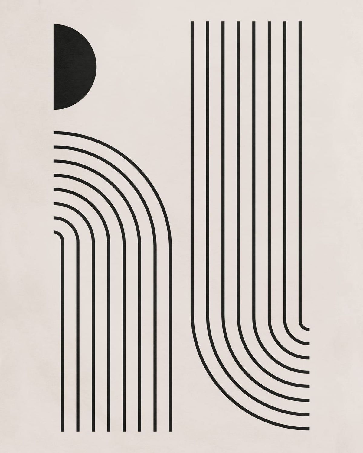 Vertical lines meet a semicircle.