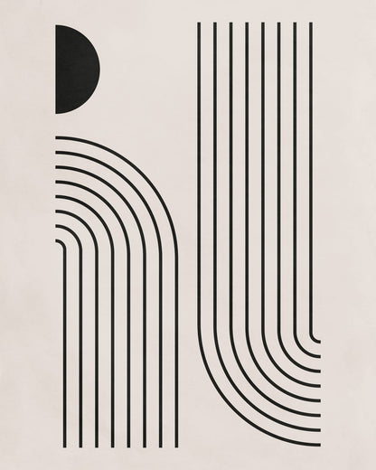 Vertical lines meet a semicircle.