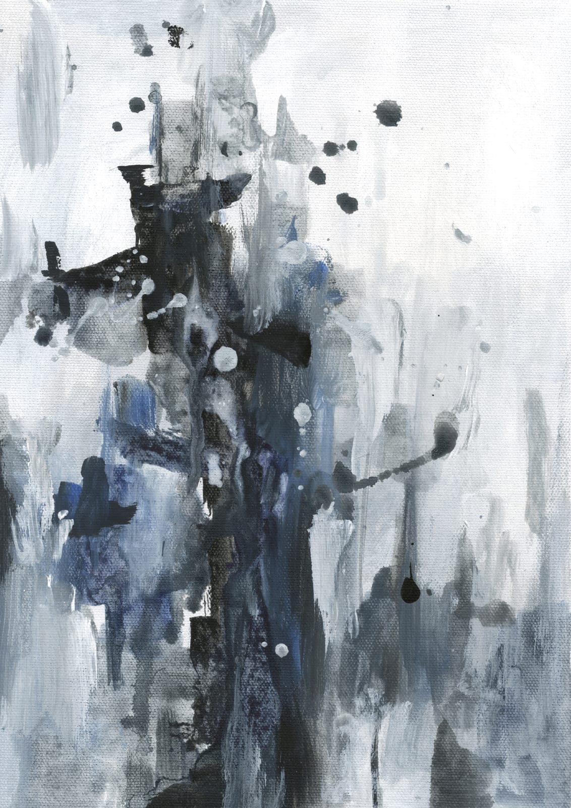 A dark vertical shape and dots include a blue accent.