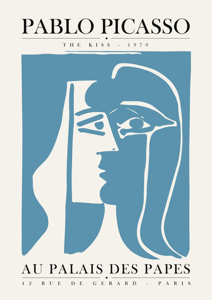 Two white faces against blue.
