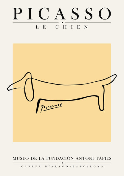 Long outline dog on pale yellow.
