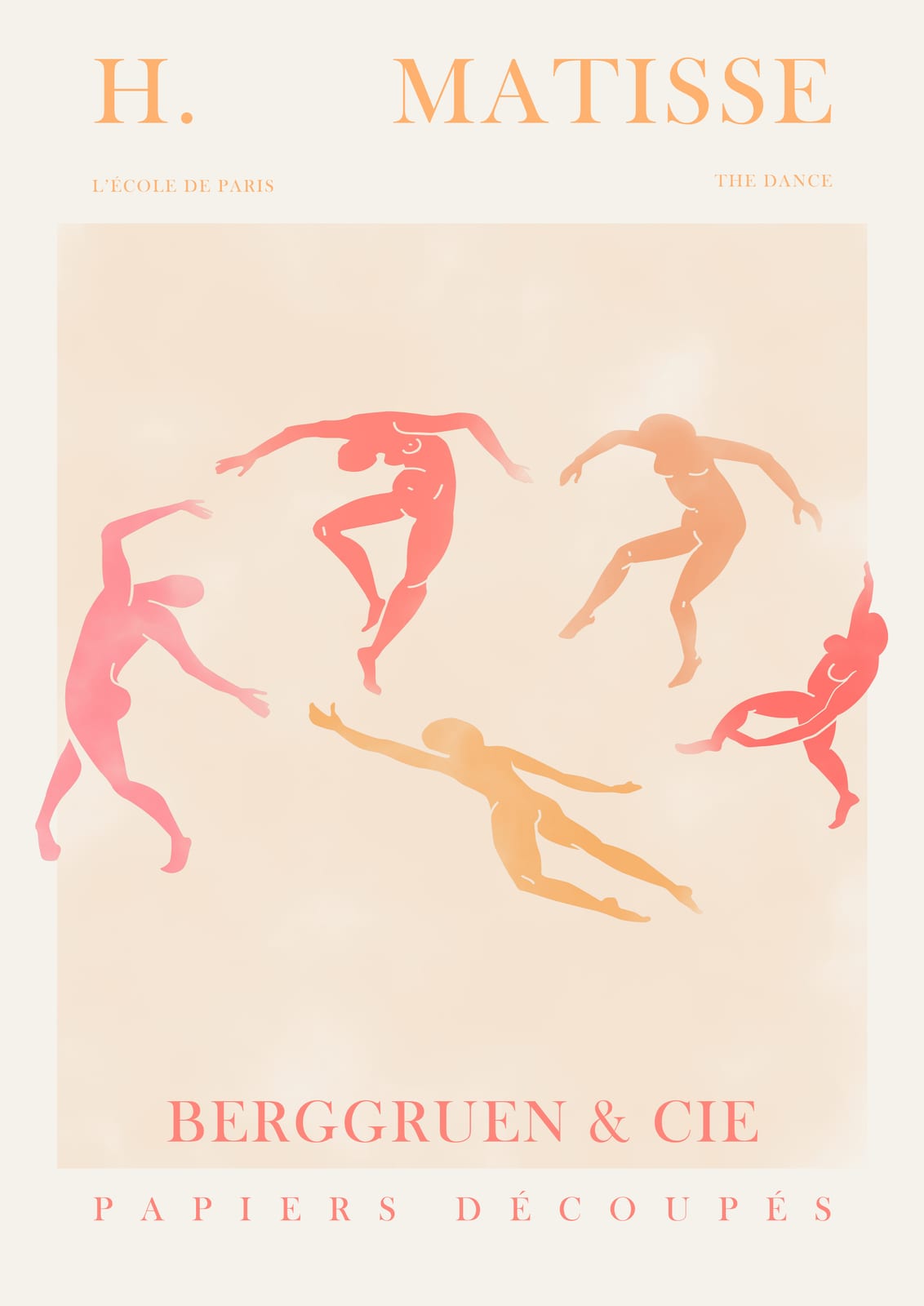 Five dancing figures on cream.