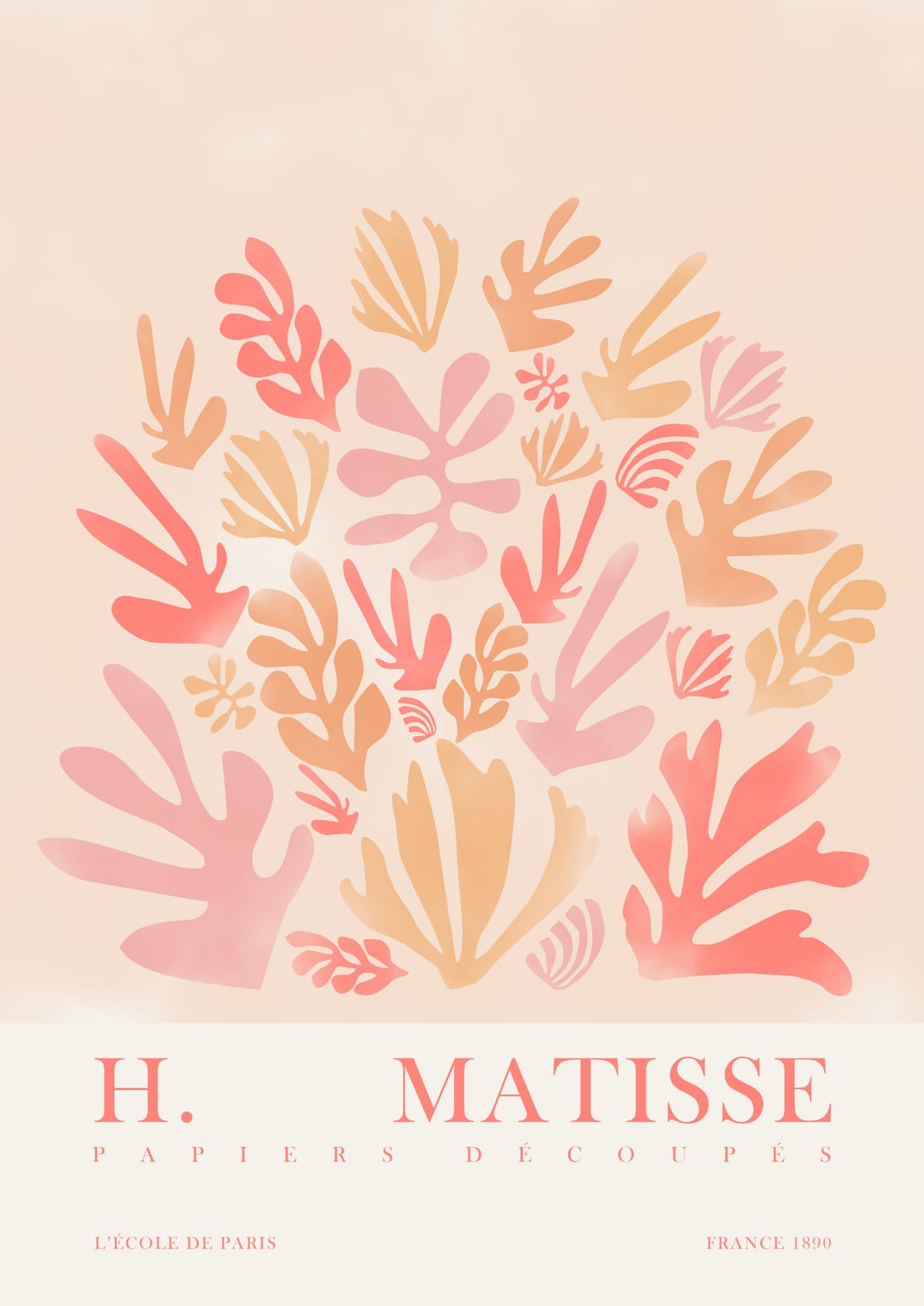 Pink and ochre leaves on peach.