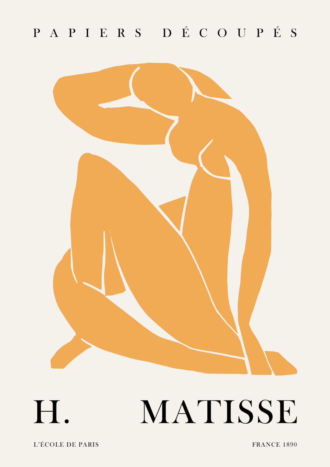 Ochre seated figure with fine light lines.