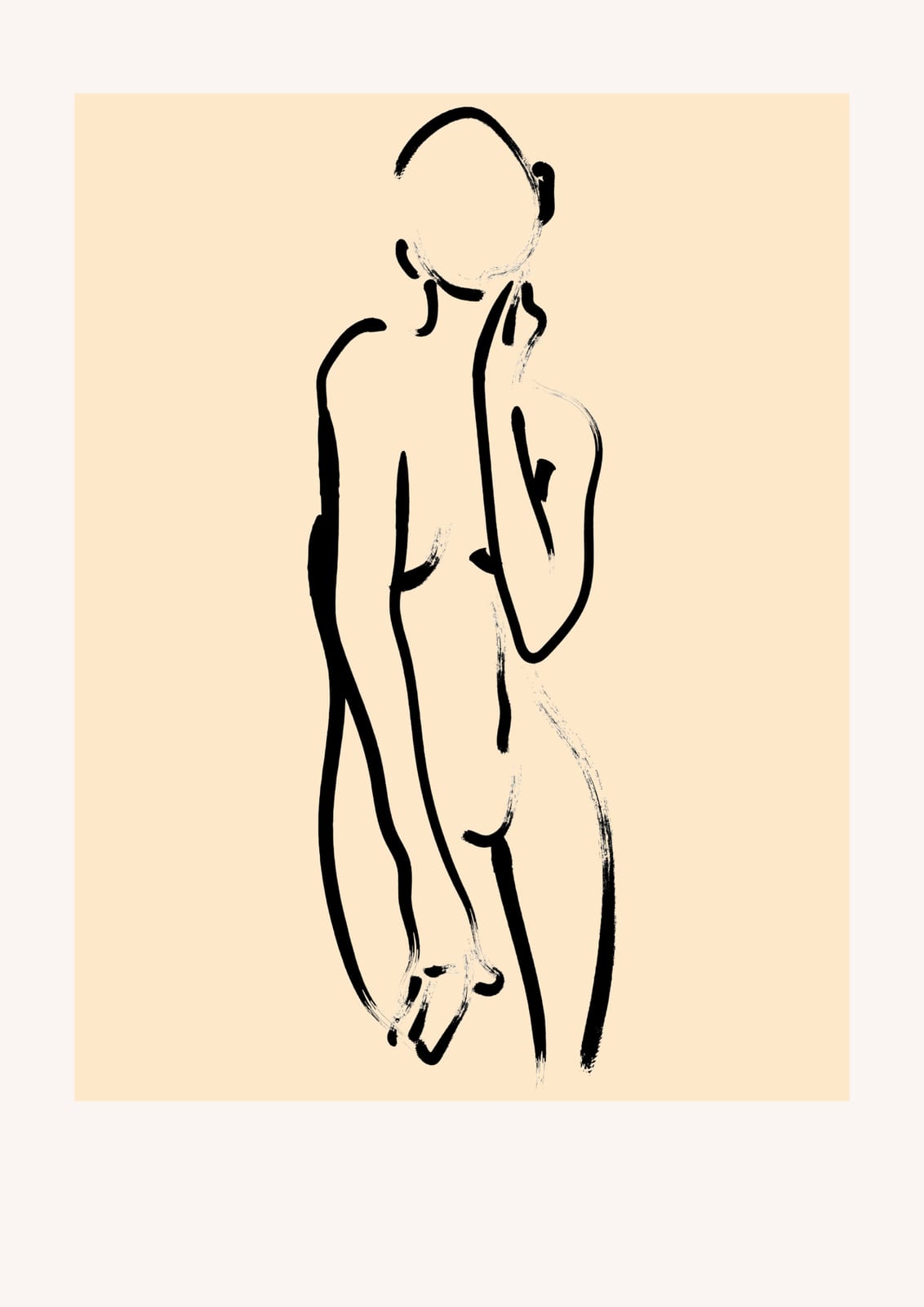 a standing figure in a tall peach-colored field