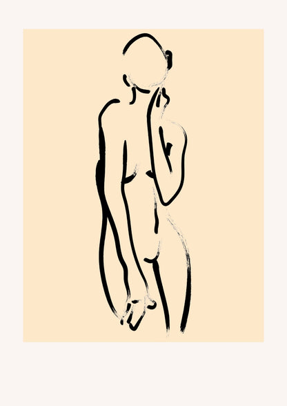 a standing figure in a tall peach-colored field