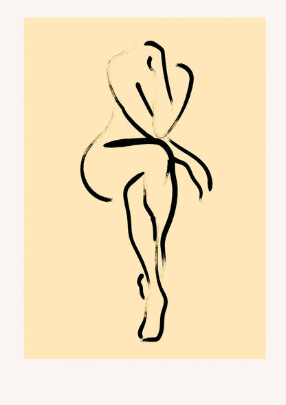 a dancing figure in a light ochre field