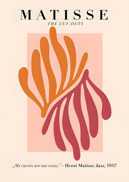 orange and burgundy forms on pink.