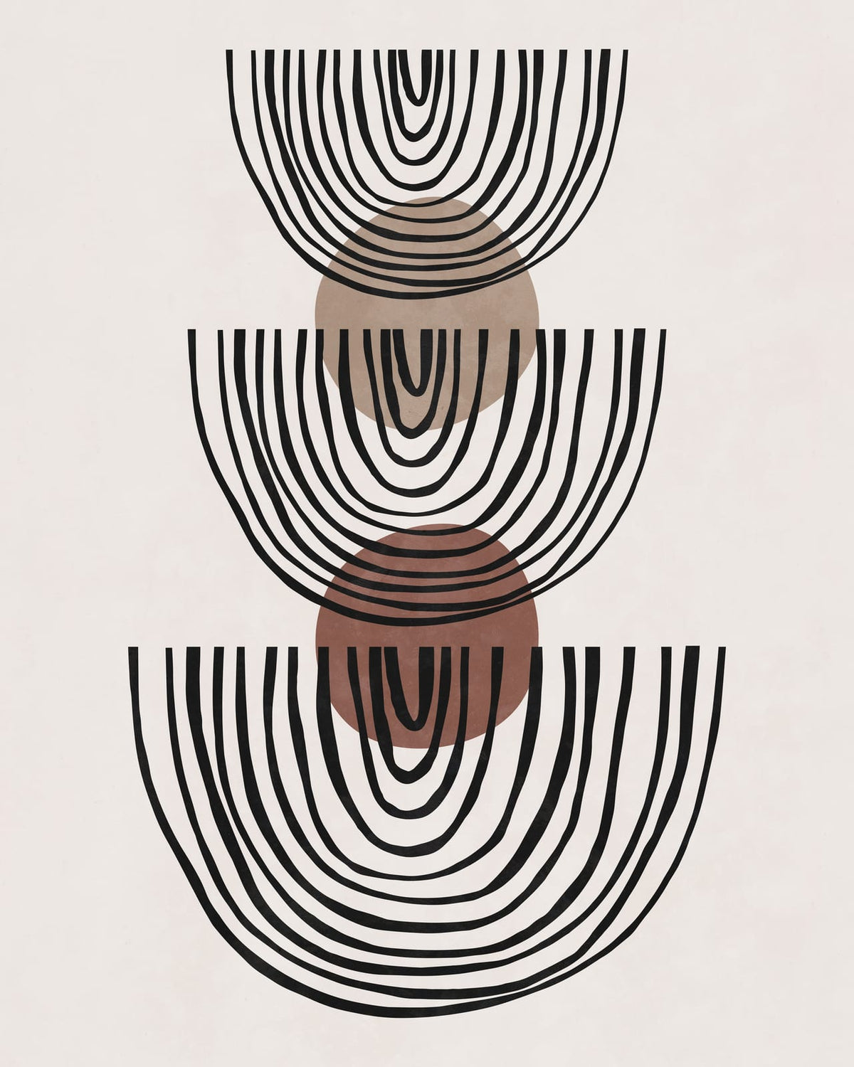 Curved arches and circles arranged in an abstract composition.