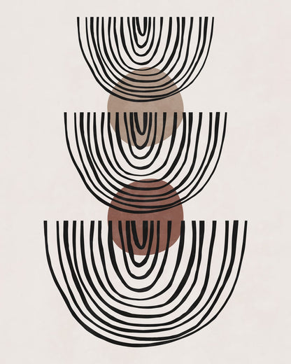 Curved arches and circles arranged in an abstract composition.