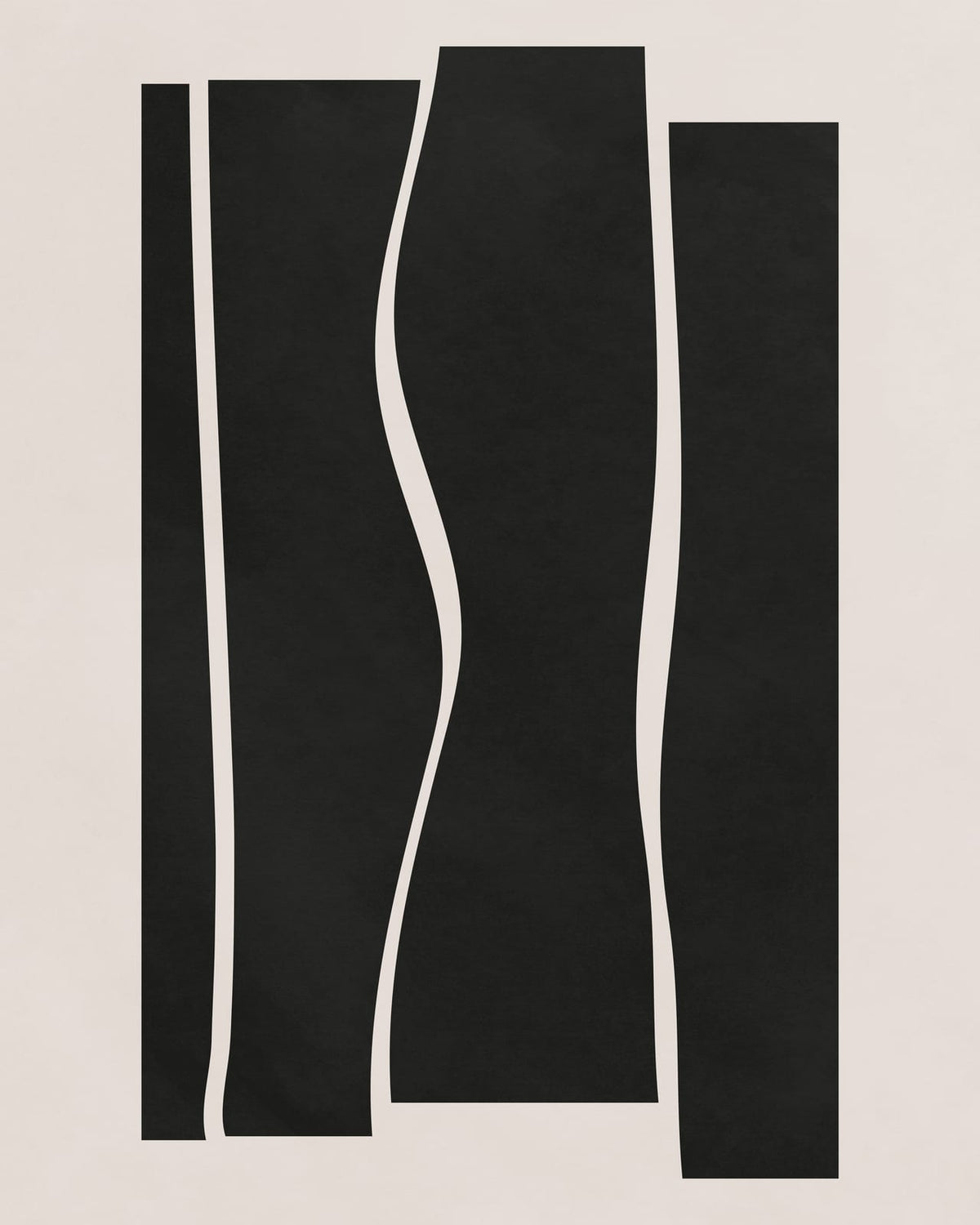 Four tall black shapes on a light background.