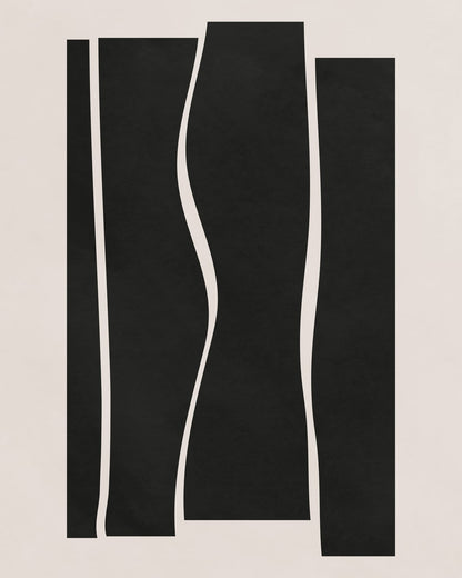 Four tall black shapes on a light background.