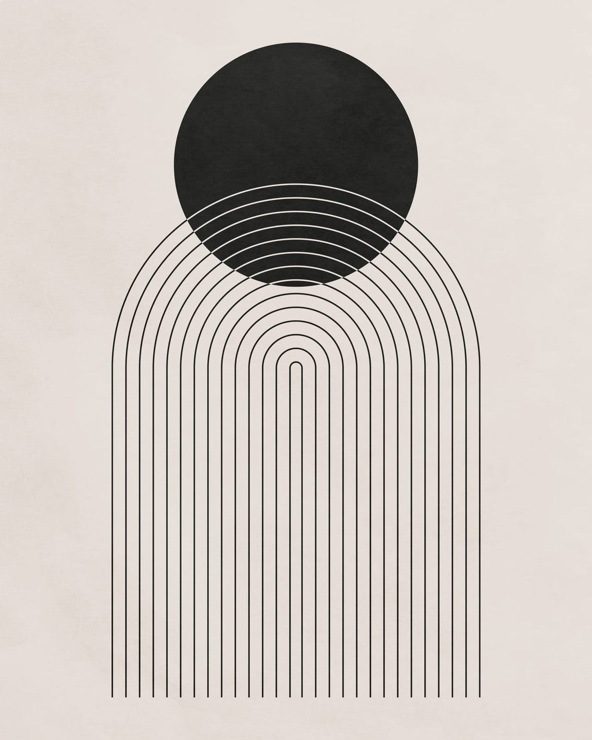 A black circle overlaps a set of thin curved lines.