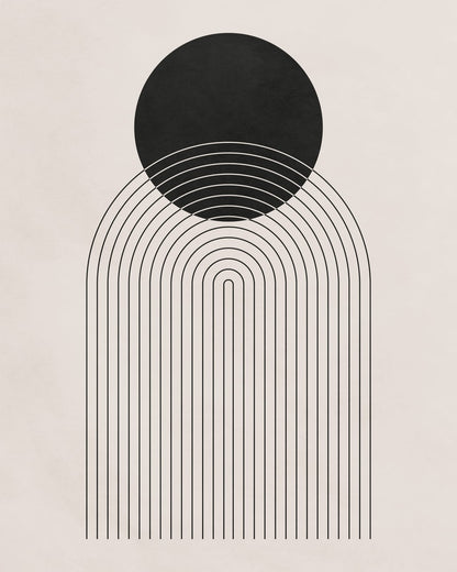 A black circle overlaps a set of thin curved lines.