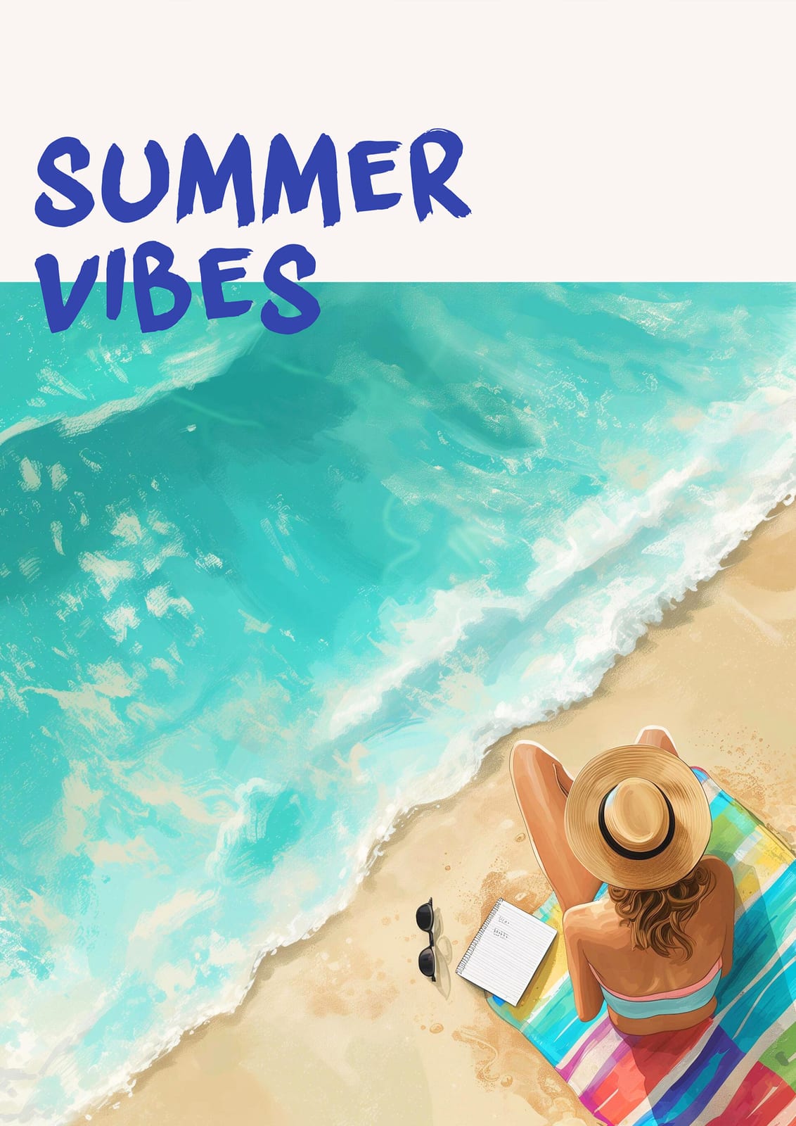 turquoise shore with SUMMER VIBES.