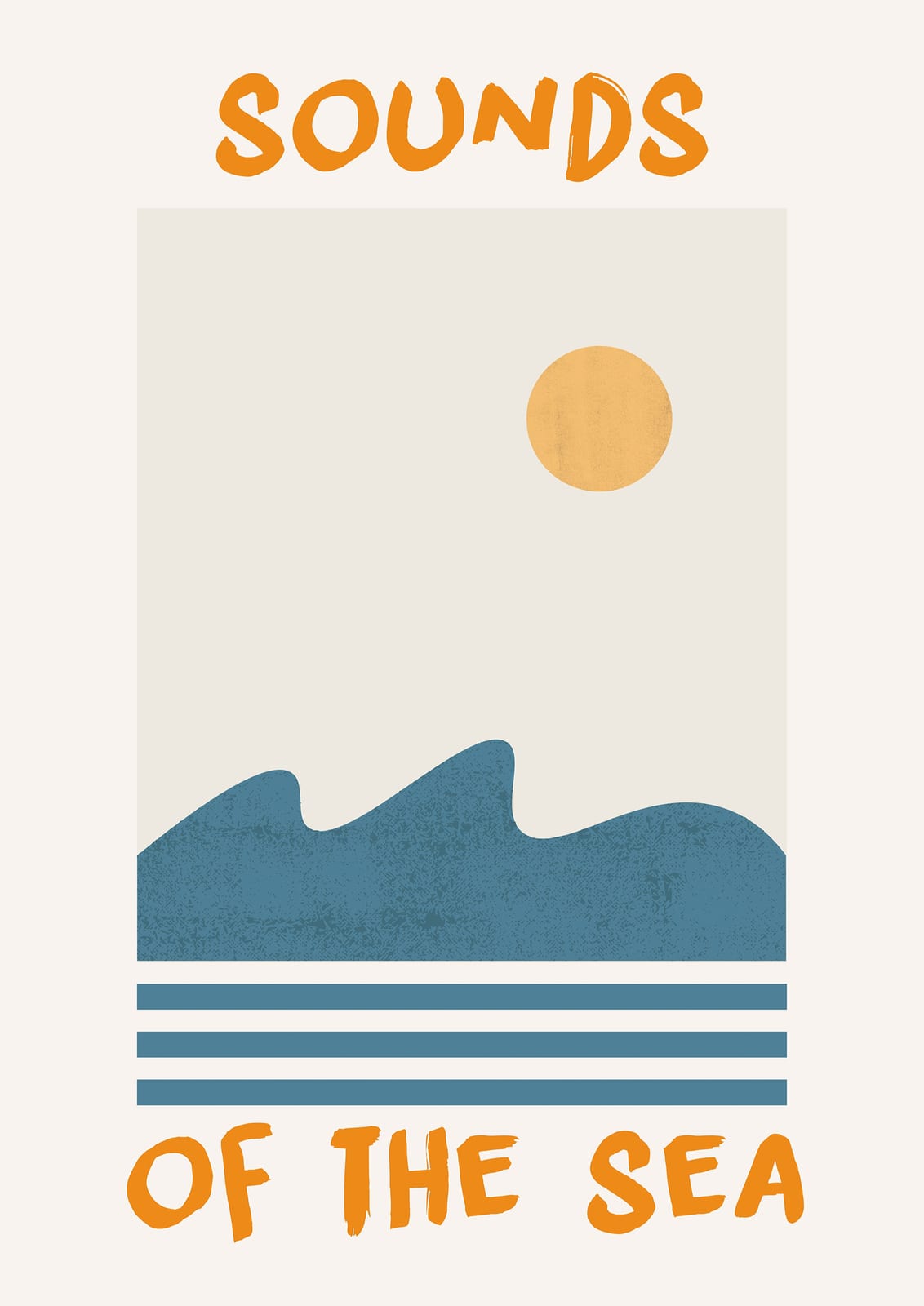 turquoise waves and three stripes beneath a yellow sun.