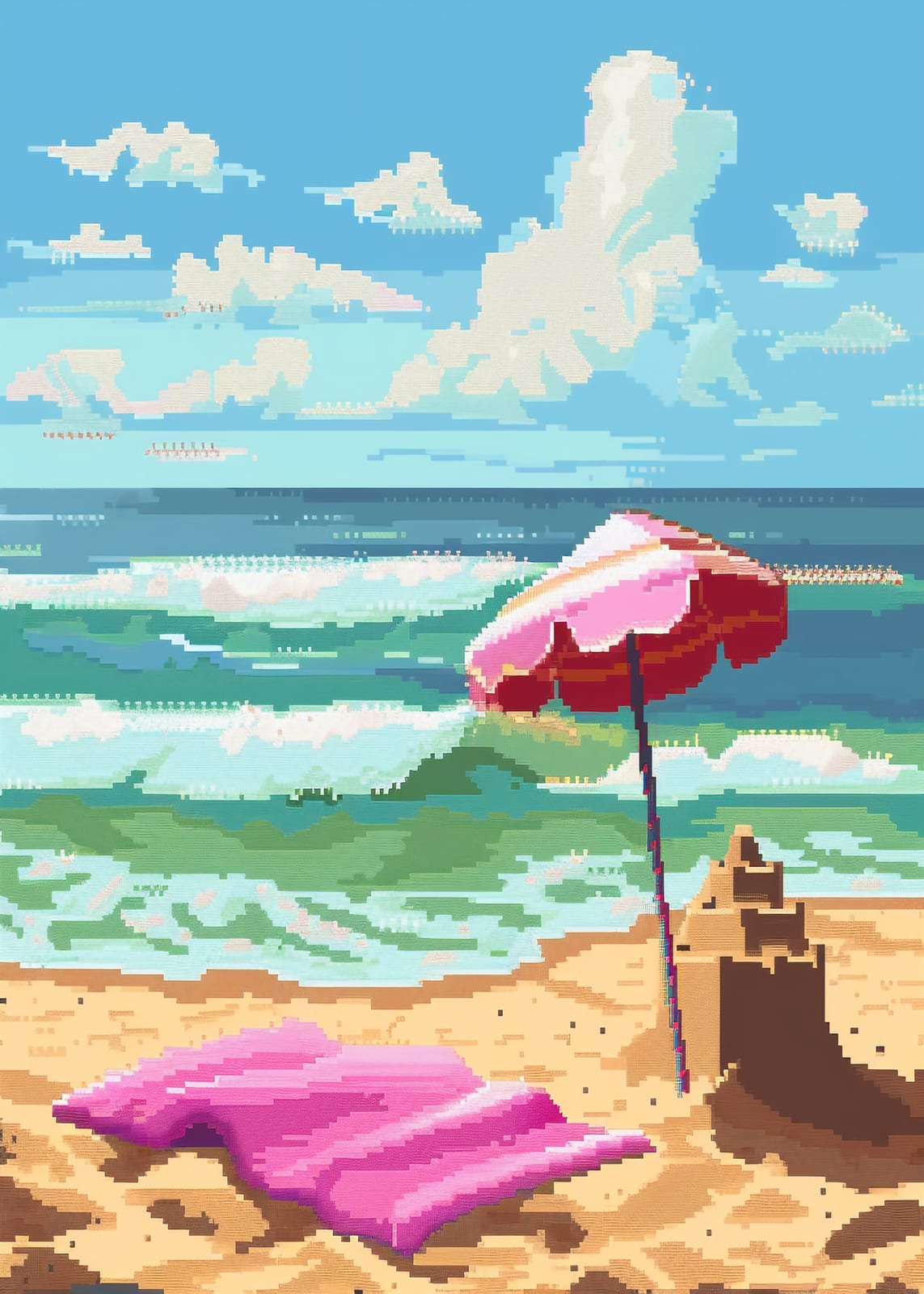 a pixelated beach umbrella