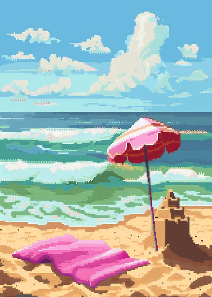 a pixelated beach umbrella