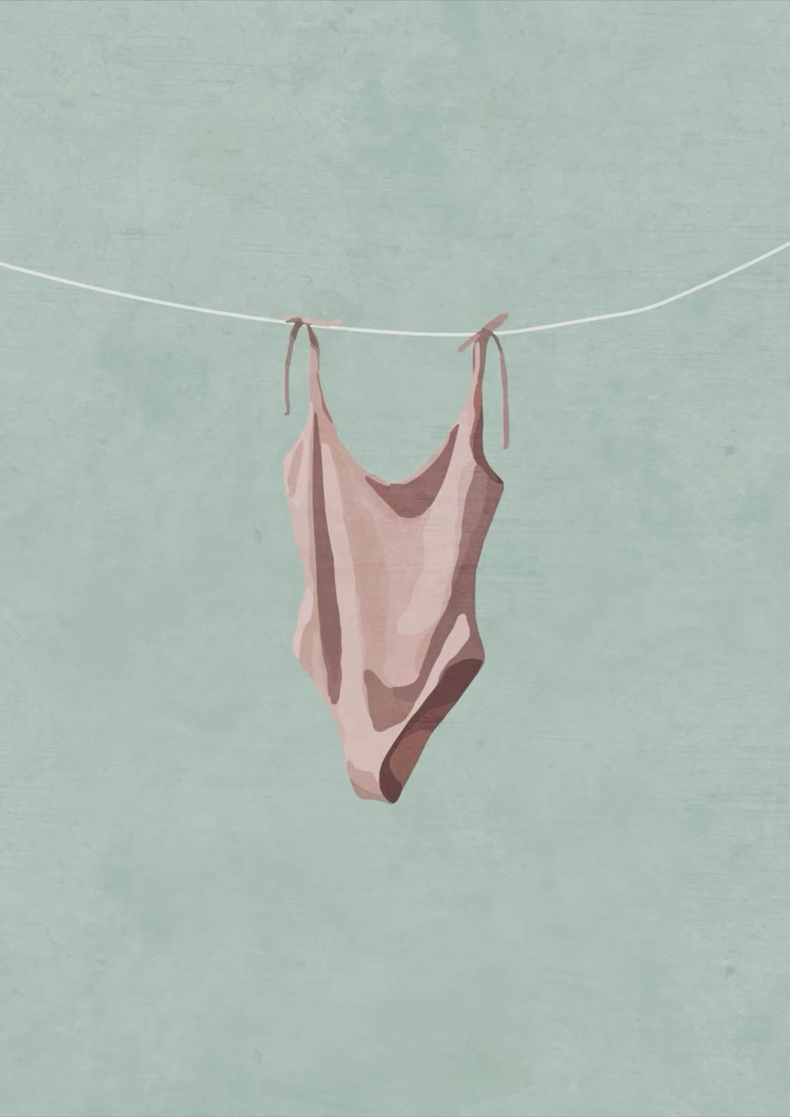 dusty pink swimsuit on a white line against sage.