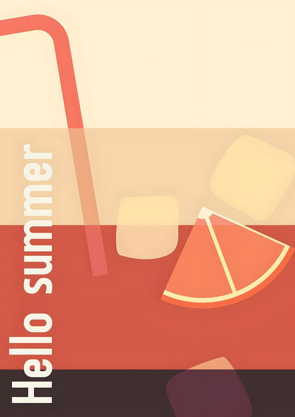 orange drink and lemon with vertical Hello summer lettering.