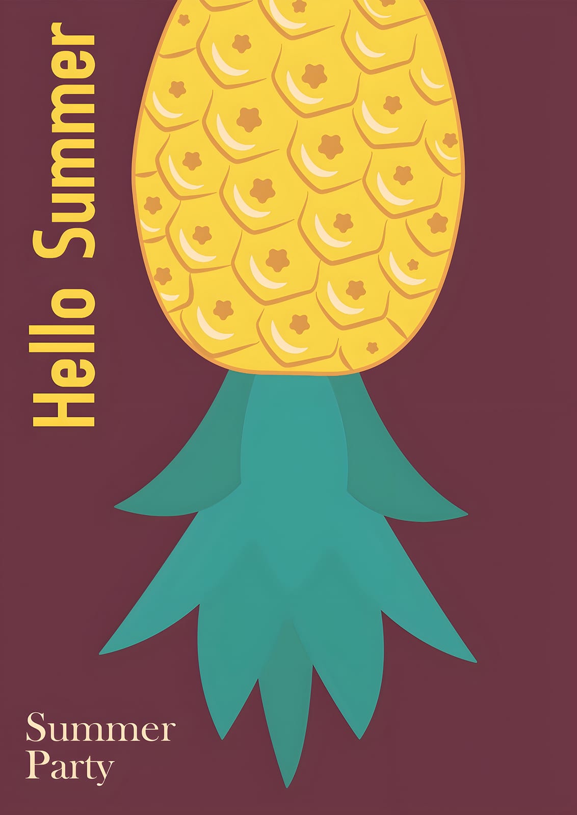 upside-down yellow pineapple, turquoise leaves, and summer phrases.
