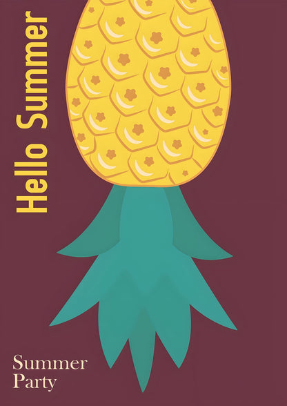 upside-down yellow pineapple, turquoise leaves, and summer phrases.