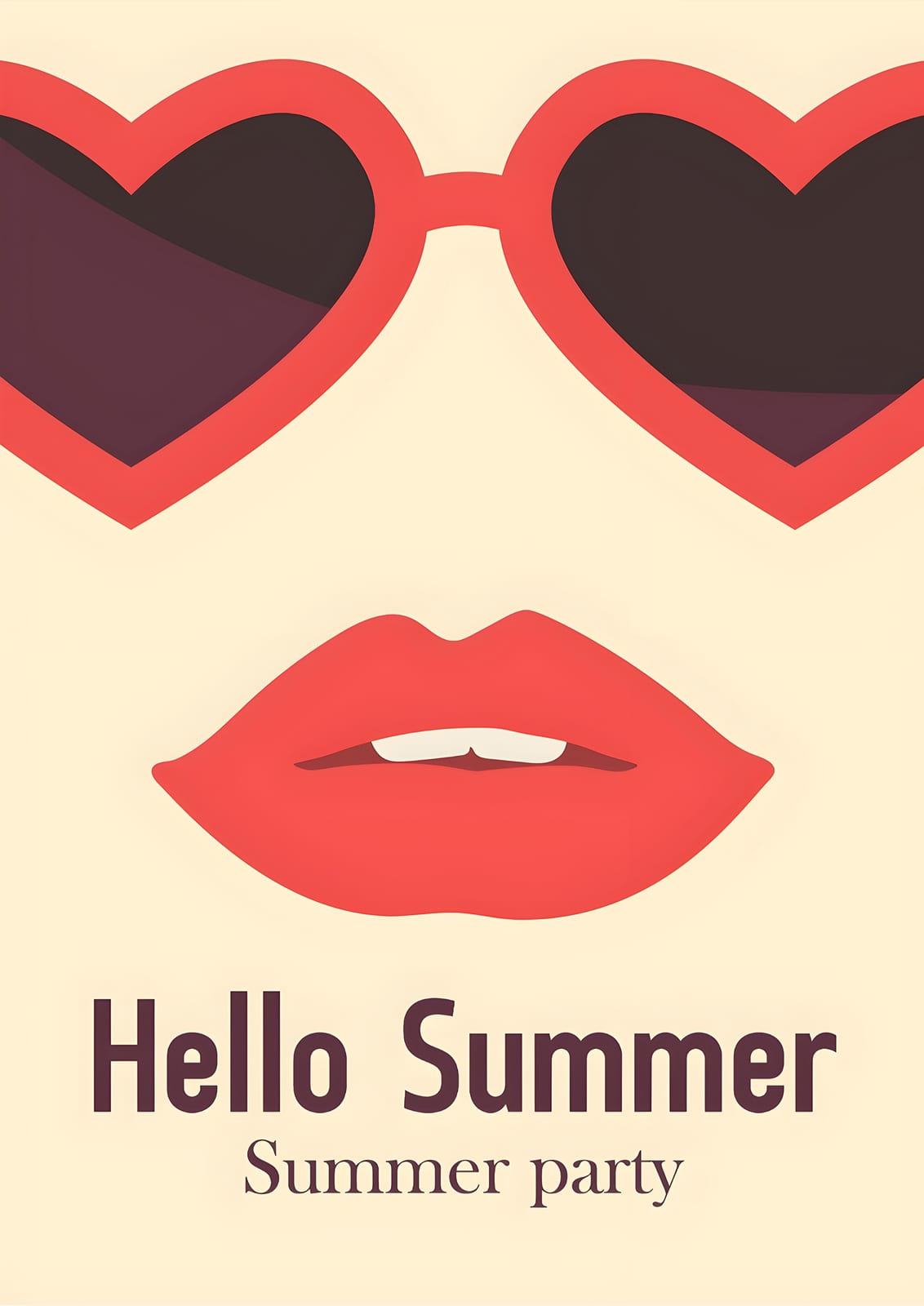 red heart sunglasses and lips with Hello Summer lettering.