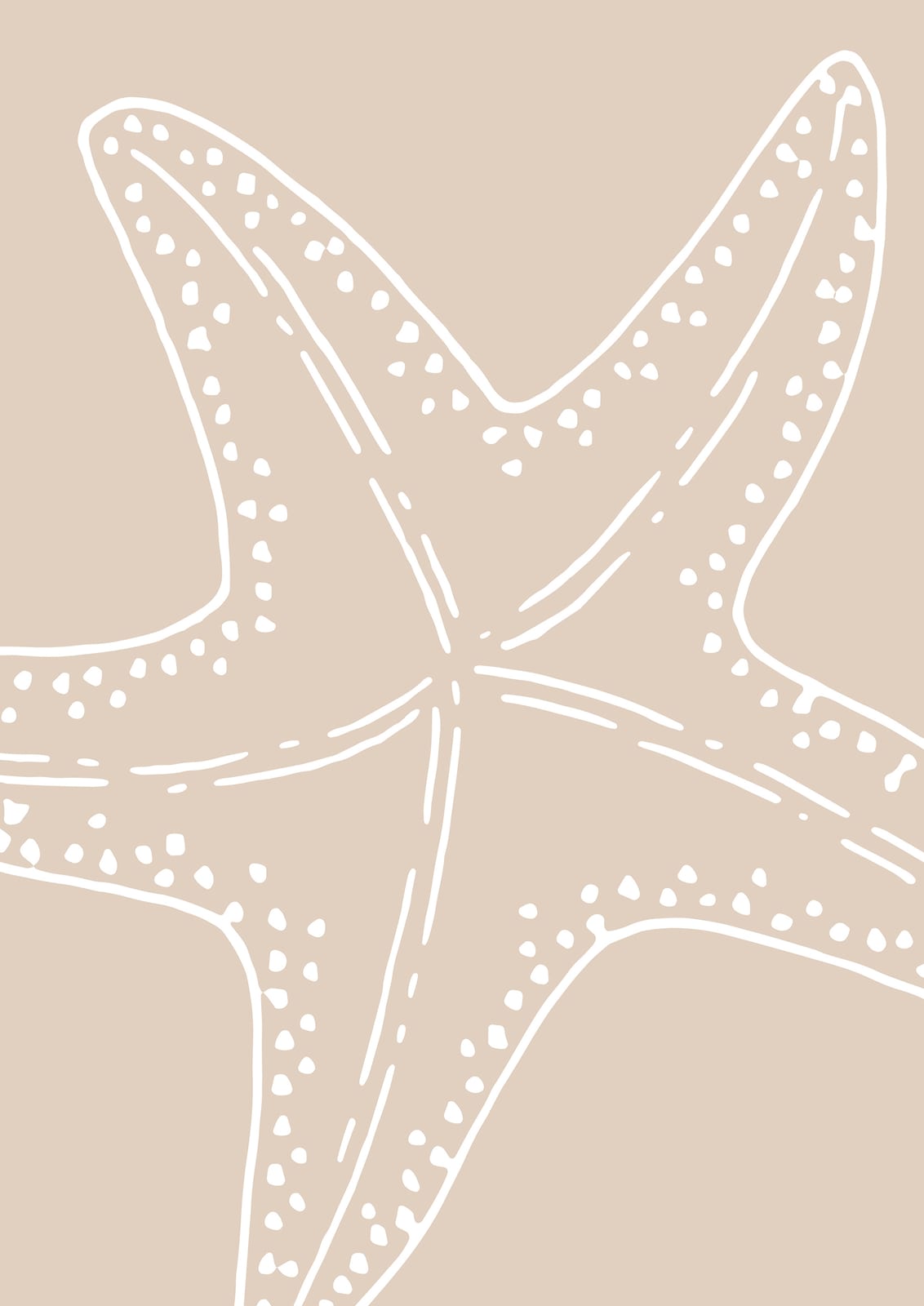 white sea star outline on beige.