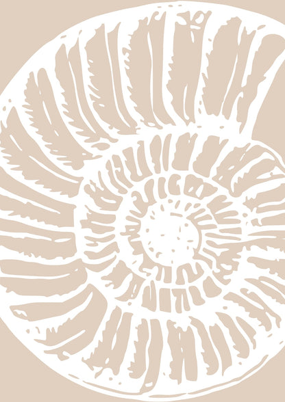 white spiral-shell outline on beige.