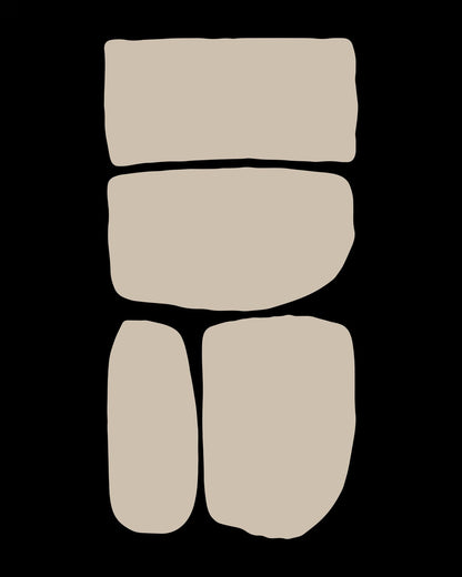 Four pale blocks arranged against a nearly black field.