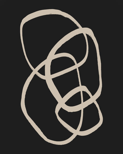 Interlocking beige loops on a dark background.