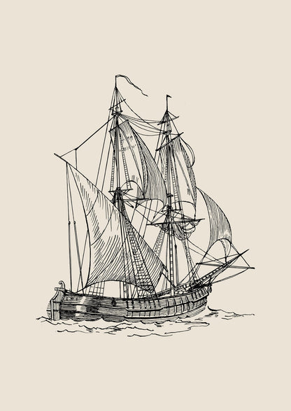 sailboat with raised sails.