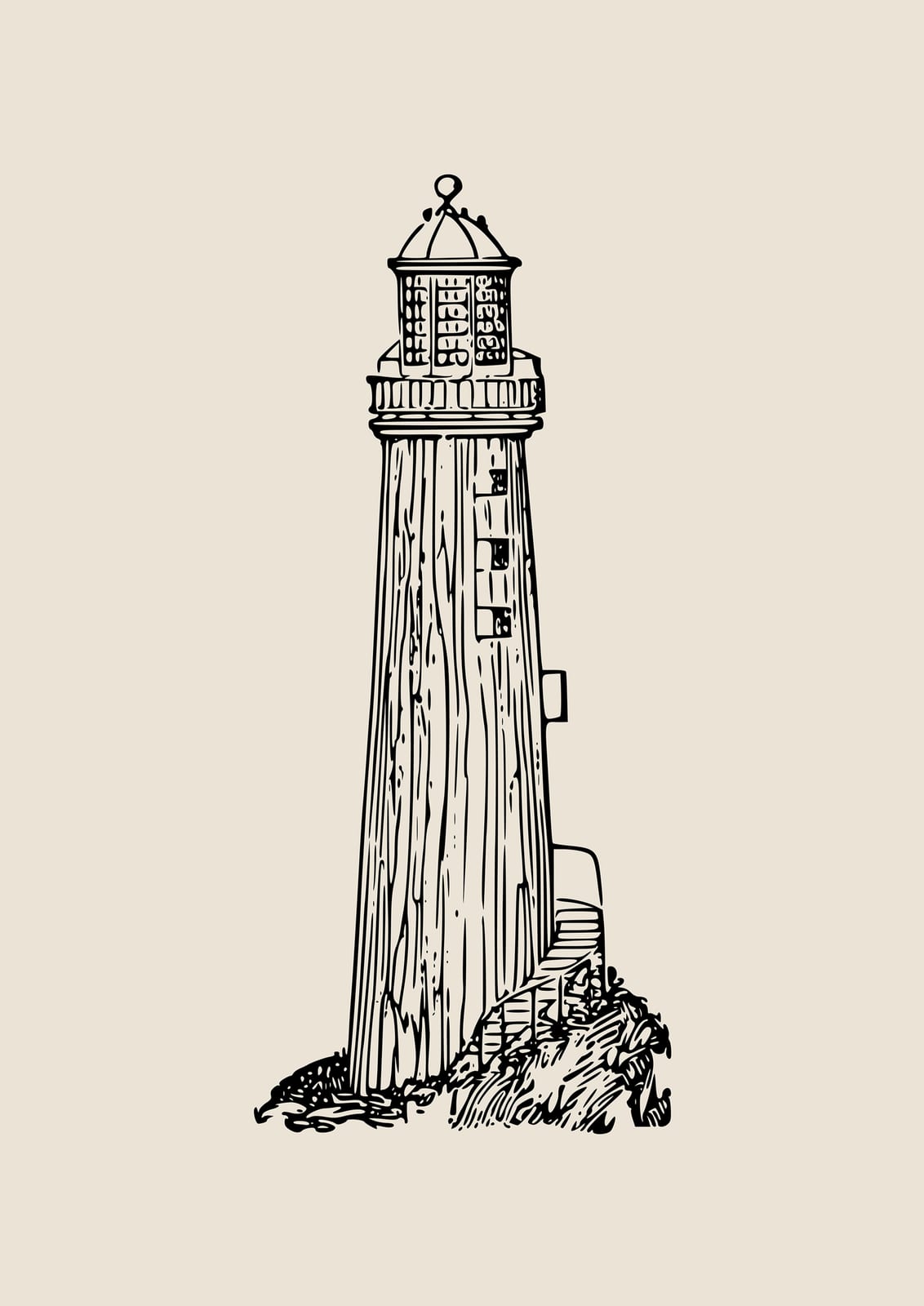 lighthouse in black line art.