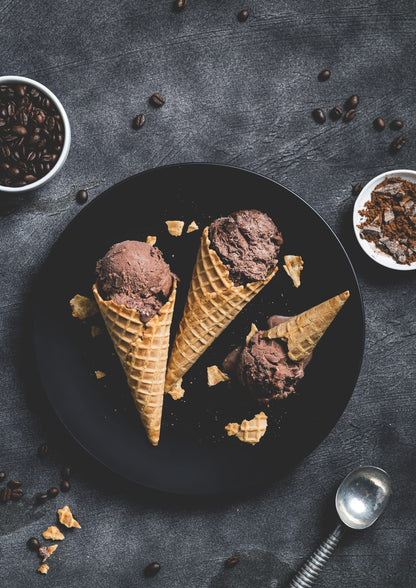 chocolate ice cream in cones.