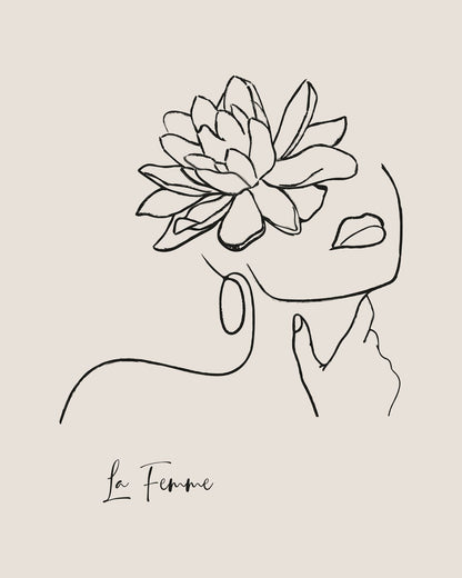 A profile face with a flower in black linework.