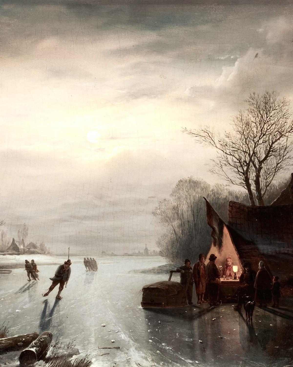 People moving across a frozen river.