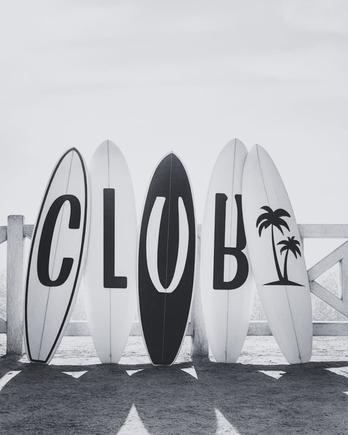 A row of surfboards.