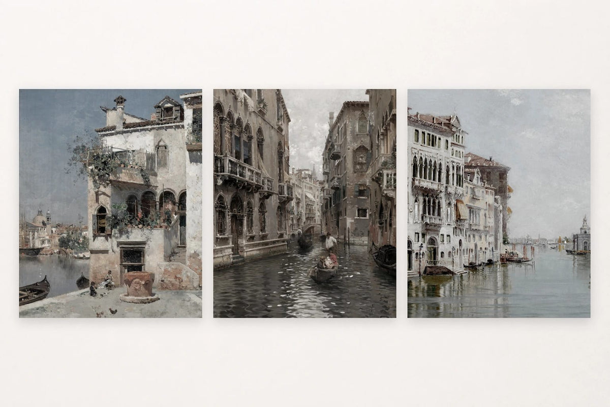 Balcony house by a canal, arched bridge, and canal-side facades.