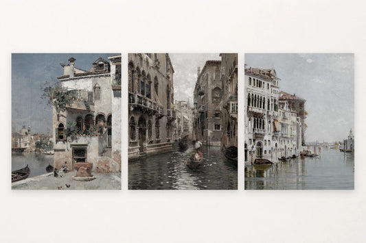 Balcony house by a canal, arched bridge, and canal-side facades.