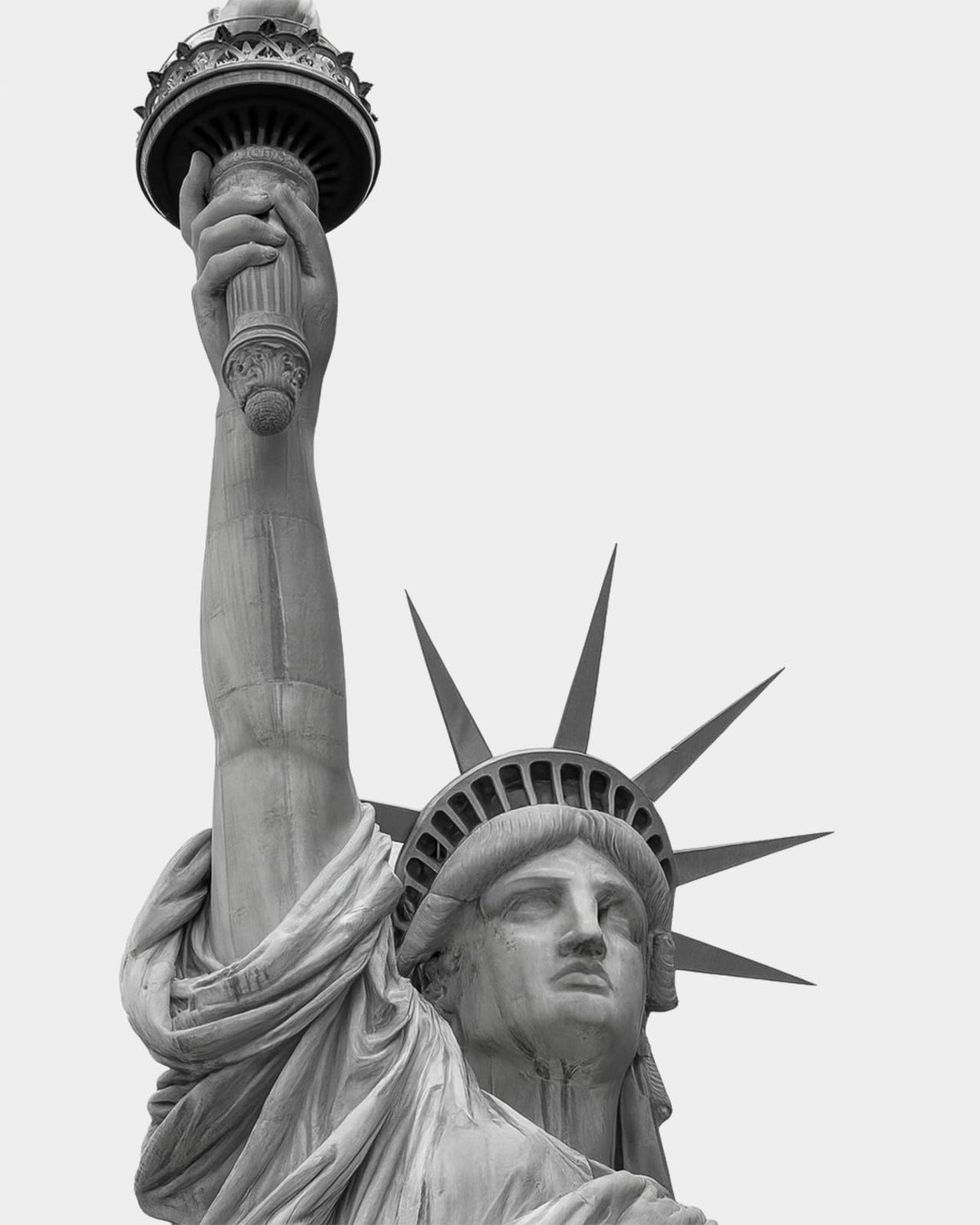 A close view of the Statue of Liberty.