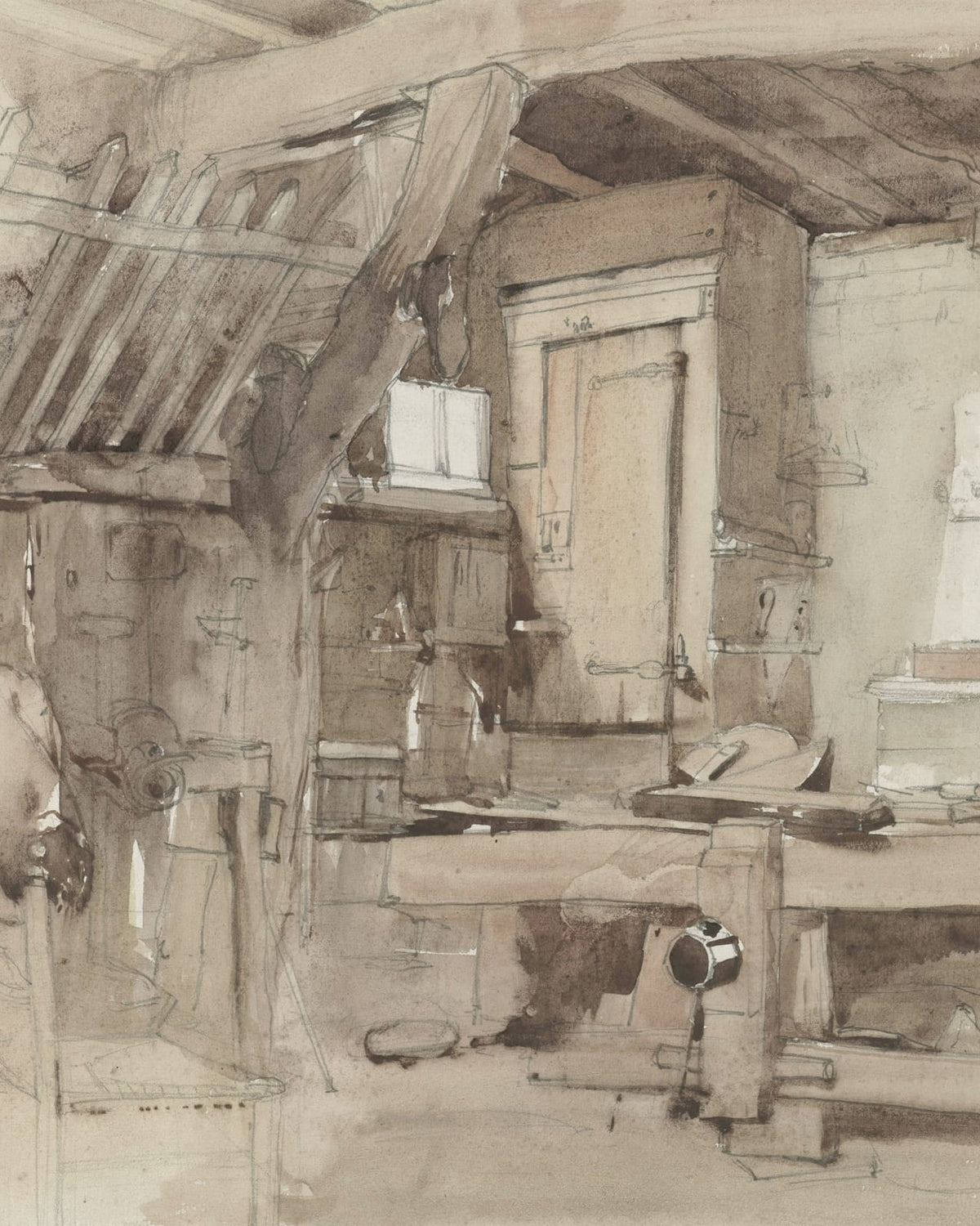 A small attic room arranged as a workspace.