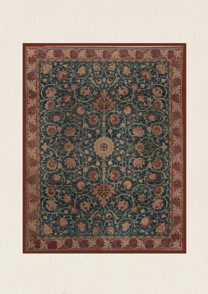 A small floral pattern mixes red and blue.
