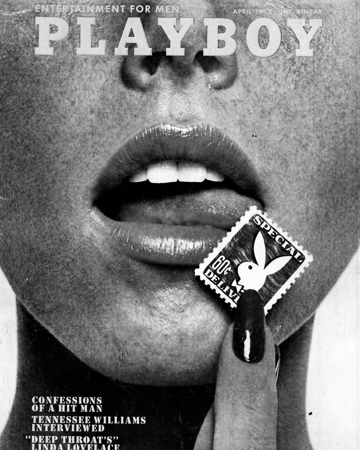 A close portrait with PLAYBOY lettering.