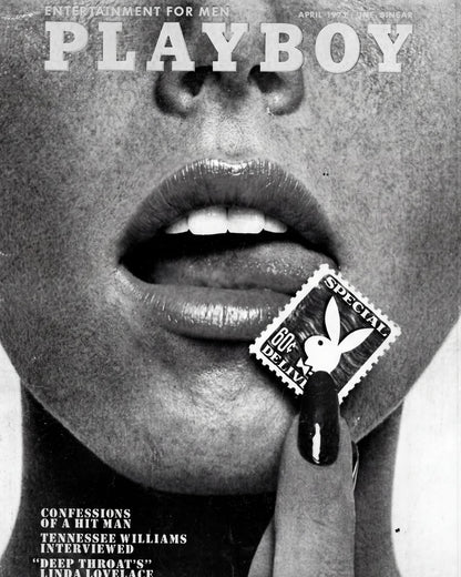 A close portrait with PLAYBOY lettering.