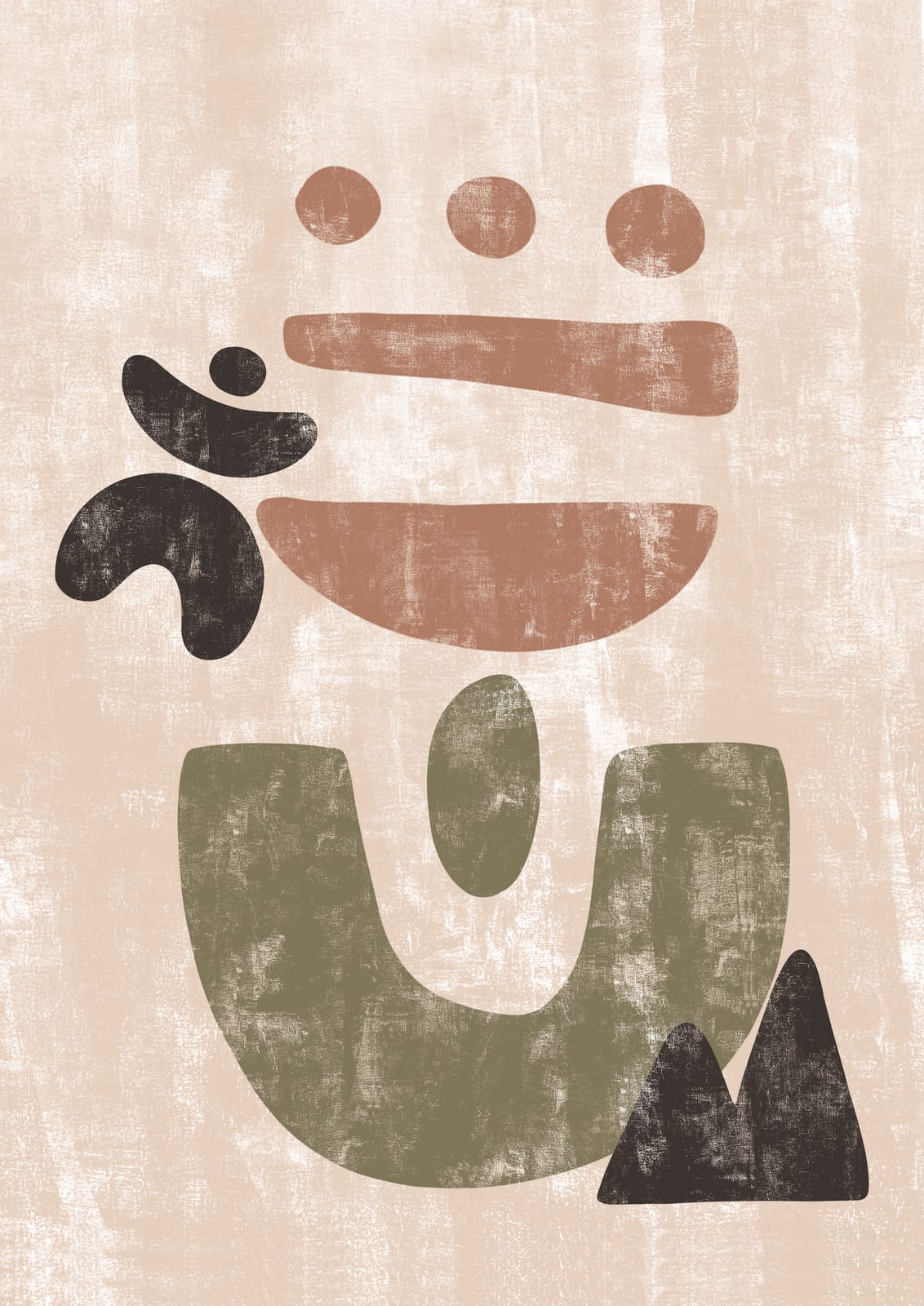 A textured abstract face in olive, ochre, and brown tones.