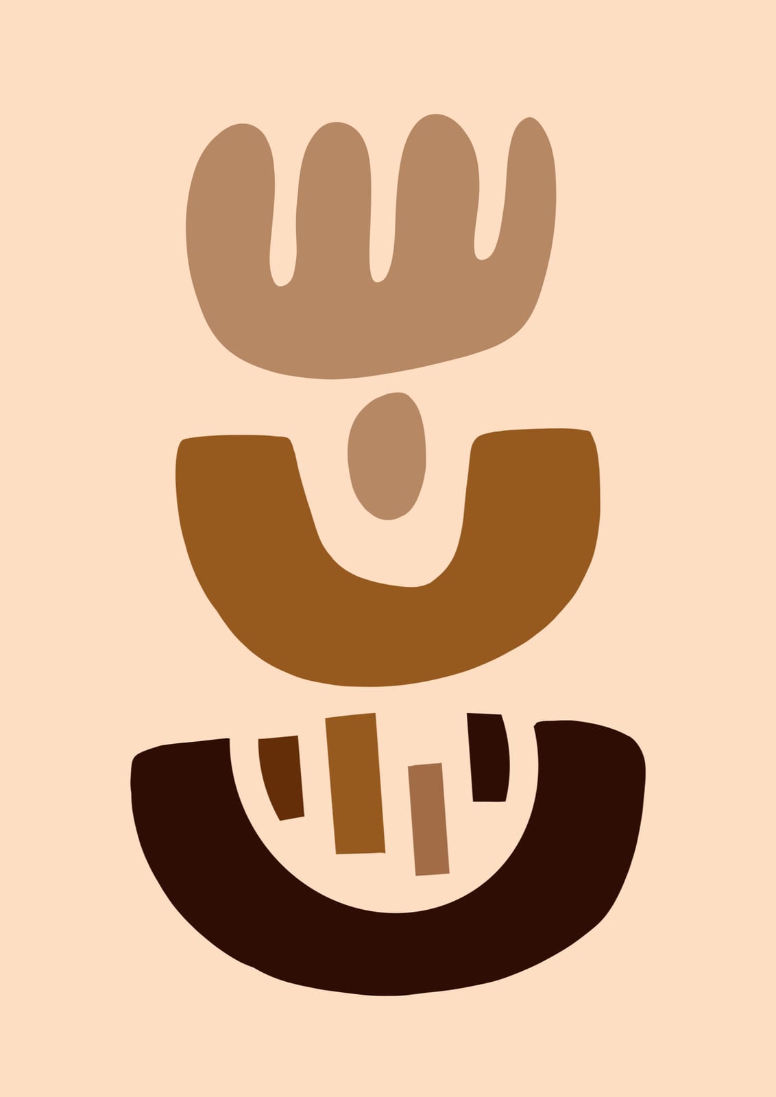 Three broad brown U-shaped forms fill the print.
