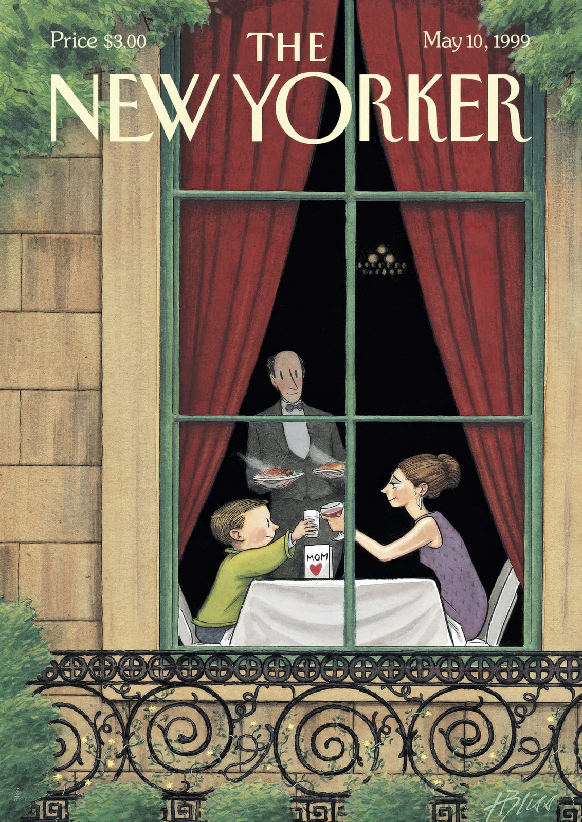 A family sits at a table beside a window.