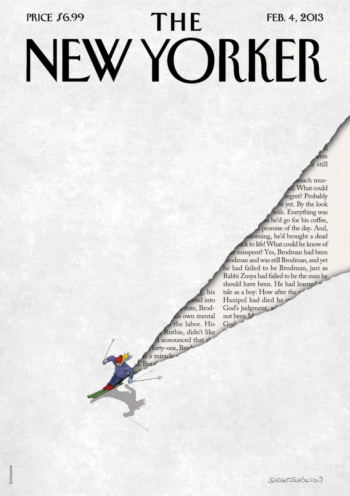 A skier appears beside a break in the printed text.