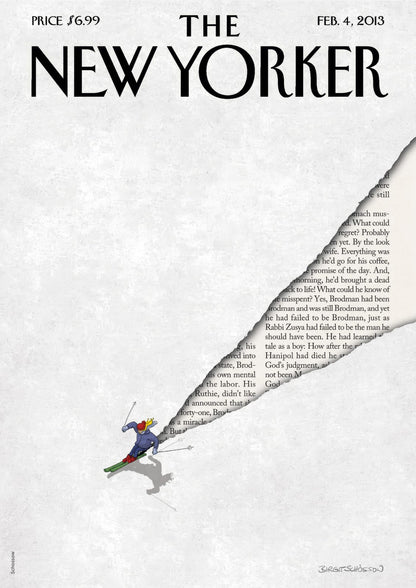 A skier appears beside a break in the printed text.